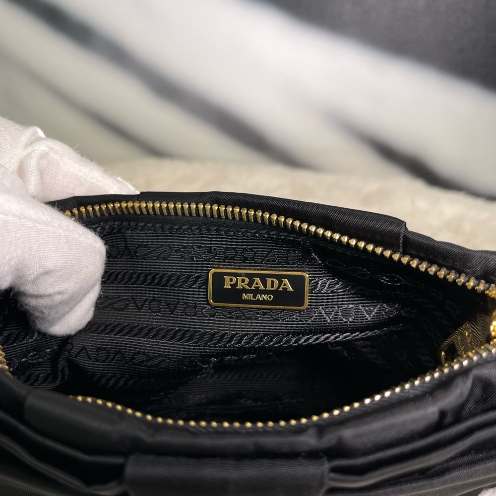 Prada Tessuto Nylon Bow Pouch in black - Picture 12 of 16